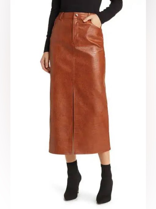 Wayf Dresses & Skirts - Roberta Croc Embossed Faux Leather Midi Skirt